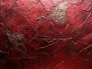 Poster - Textured red surface with gold highlights, showcasing an abstract design.