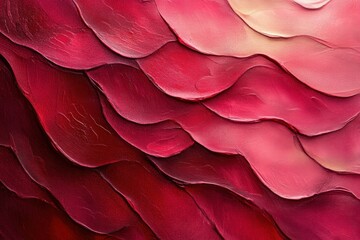 Poster - Abstract painting featuring layered waves in shades of pink and red.