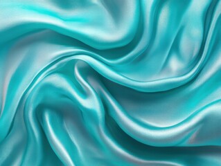 Poster - A close-up of smooth, turquoise satin fabric showcasing elegant folds and textures.
