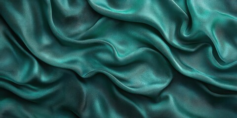 Poster - A close-up view of luxurious teal satin fabric with elegant folds and smooth texture.