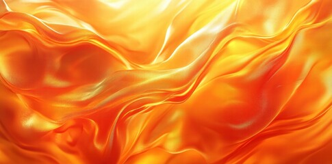 Poster - A vibrant, flowing abstract design featuring shades of orange and yellow, resembling silk.