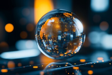Poster - A realistic 3D rendering of a globe connected by glowing network paths, symbolizing global IT connectivity