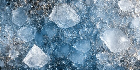 Poster - Close-up of crystalline ice chunks on a textured surface.
