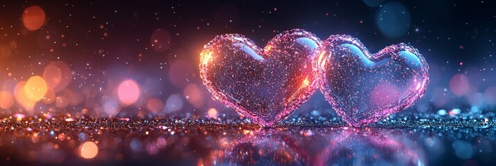 Poster - Banner featuring a pink hearts pattern for Valentine's Day. Panoramic web header with space for text. Wide screen wallpaper