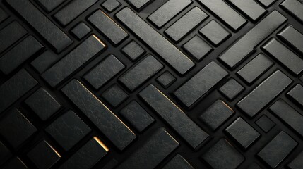 Poster - A textured black surface with interlocking rectangular patterns and subtle golden highlights.