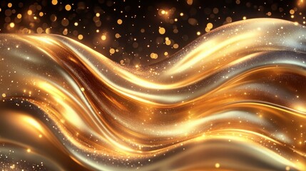 Aufkleber - A shimmering wave of golden fabric with sparkling lights, evoking elegance and luxury.
