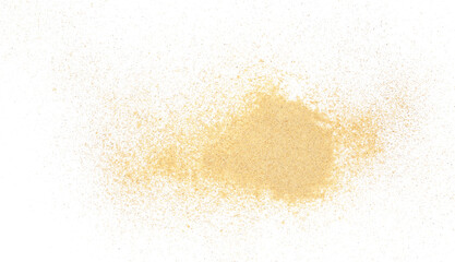 Wall Mural - Yellow maca organic powder scattered isolated on white, top view