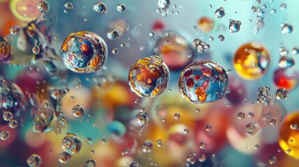 Aufkleber - Colorful Water Droplets on a Window with Abstract Background Bokeh Effect