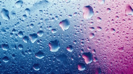 Aufkleber - Colorful condensation on glass surface with large droplets flowing down in a cool tone background showcasing water texture and high humidity effects