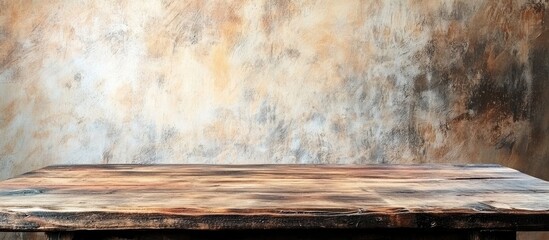 Fototapete - Rustic wooden table against a blurred abstract background perfect for product display and marketing montages in creative projects