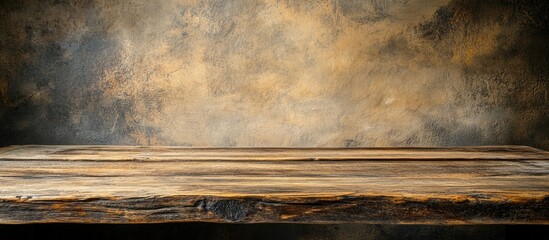 Wall Mural - Rustic wooden table with a soft abstract background perfect for product showcase and promotional content in a versatile setting