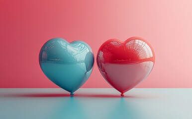 Poster - A 3D render of a heart icon with social media notifications and emoji symbols on a pink background, showcasing a social media concept