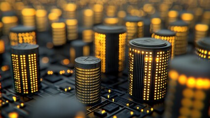 Poster - Futuristic Cityscape with Lights on Circuit Board Design at Night