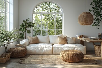 Poster - A modern home office in the living room, convenient and comfortable, serves as a nice place to work, ideal for remote work from home, with a minimal interior decor design as the background