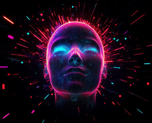 Wall Mural - Digital Enlightenment: A Radiant Visualization of Human Cognition and Technology Fusion