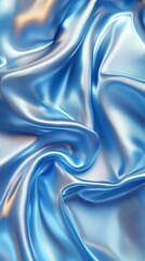 Poster - A smooth, shimmering blue satin fabric draped elegantly, showcasing its luxurious texture.