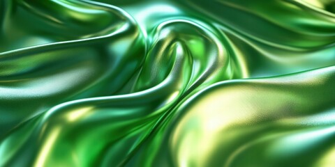 Poster - A close-up of flowing green satin fabric, showcasing its smooth texture and sheen.