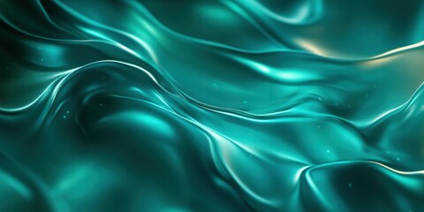 Aufkleber - Abstract teal waves with smooth textures and light reflections.