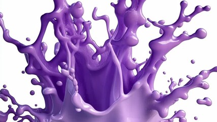 Poster - 3d Splashing purple liquid creating a crown shape paint, with a transparent background, ideal for food and beverage advertising