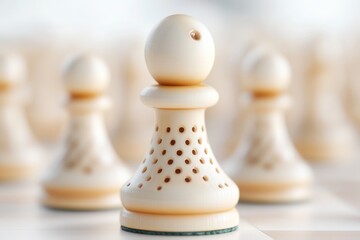 Poster - A hyper-realistic close-up of an ivory chess piece, with every carved detail reflecting the soft glow of ambient light