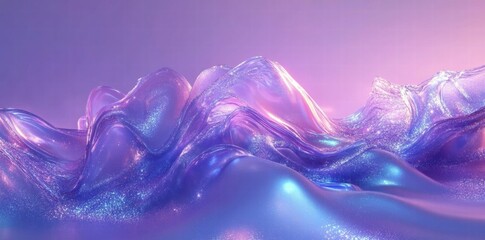 Poster - Abstract, shimmering waves with a glossy, iridescent finish in a gradient background.