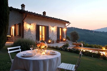 Poster - A magical Italian villa with glowing vineyards, enchanted fountains, and golden light streaming through the windows