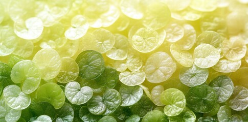 Poster - A close-up of overlapping green and yellow circular leaves or plant parts.