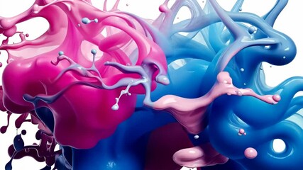 Aufkleber - 3d abstract Mixing and splashing of pink and deep blue gouache paint on a transparent background