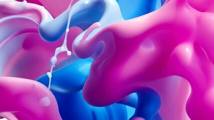 Aufkleber - 3d abstract Mixing and splashing of pink and deep blue gouache paint on a transparent background