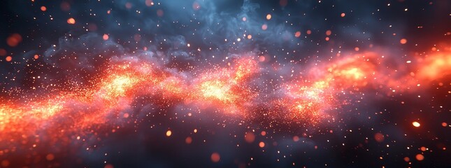 Poster - Dark glitter fire particles floating against a black backdrop