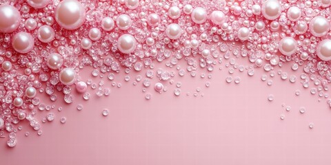 Poster - A collection of pink and white pearls scattered on a soft pink background.