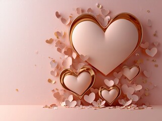 Poster - A 3D illustration featuring a pink podium festively decorated with hearts, perfect for weddings and Valentine's day