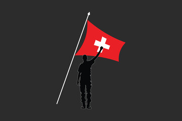 Wall Mural - A Man with Switzerland flag, Flag of Switzerland national country symbol illustration Vector, Rectangle Switzerland flag illustration, Flat vector illustration
