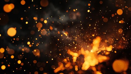 Wall Mural - Fiery sparks and smoke explode against a dark background.