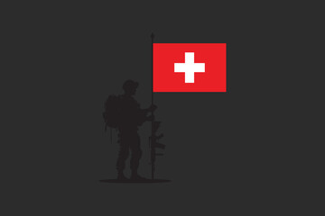 Wall Mural - Switzerland soldier with flag, Switzerland flag vector graphic, Switzerland country flag is a symbol of freedom, National Switzerland flag, vector illustration
