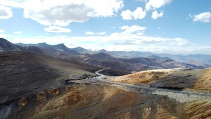 Wall Mural - An aerial view of beautiful himalayan mountains at taglang la, passing through the keylong-leh road, elevation 5,328 metres, is a high altitude mountain pass in the Indian union territory of Ladakh.