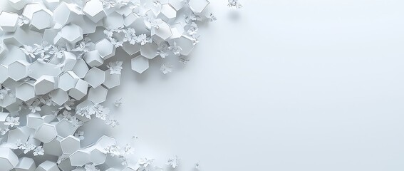 Poster - a wallpaper that showcases a panoramic view of a randomly arranged white honeycomb hexagon pattern, 
