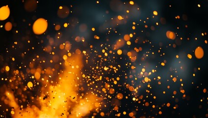 Wall Mural - Glowing embers and sparks on dark background.