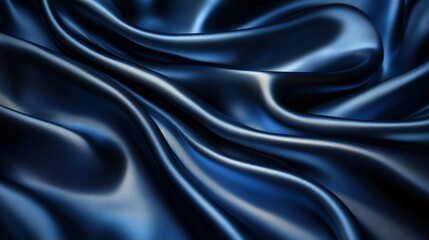 Poster - A close-up of flowing navy blue satin fabric, showcasing its smooth texture and sheen.