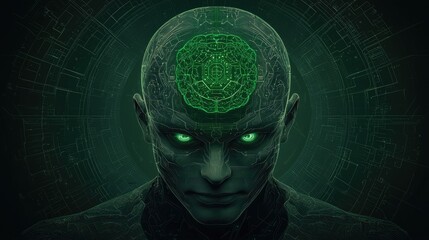 Poster - Exploring neural interfaces futuristic digital human technology lab concept art dark environment close-up view