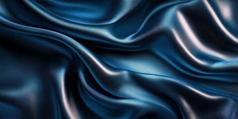 Poster - A close-up of smooth, flowing dark blue fabric showcasing elegant texture and sheen.