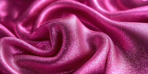 Poster - A close-up of shimmering pink satin fabric, showcasing its smooth texture and sparkle.
