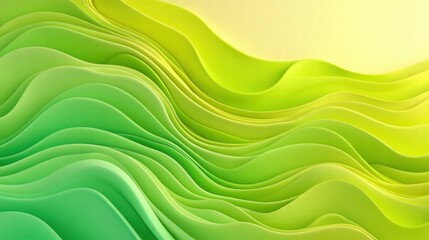 Poster - Abstract waves in green and yellow, creating a soothing and modern visual effect.
