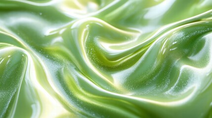 Aufkleber - A close-up of smooth, shiny green fabric or material with soft waves and a glossy finish.
