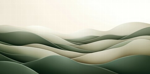 Aufkleber - Abstract illustration of soft, flowing hills in muted green and beige tones.
