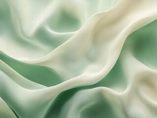 Poster - A close-up of flowing silk fabric in soft green and cream hues.