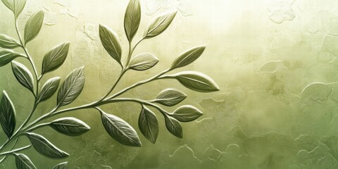 Poster - A serene green background with a delicate leaf branch, ideal for nature-themed designs.