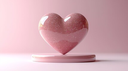 Poster - A pink heart icon in a 3D render on a pink background, representing the joy of Valentine's Day