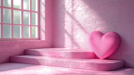 Poster - Happy Valentine's Day concept with a pink heart icon on a pink background in 3D render