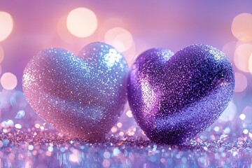 Poster - cute hearts violet, valentine's day, bokeh lights micro hearts